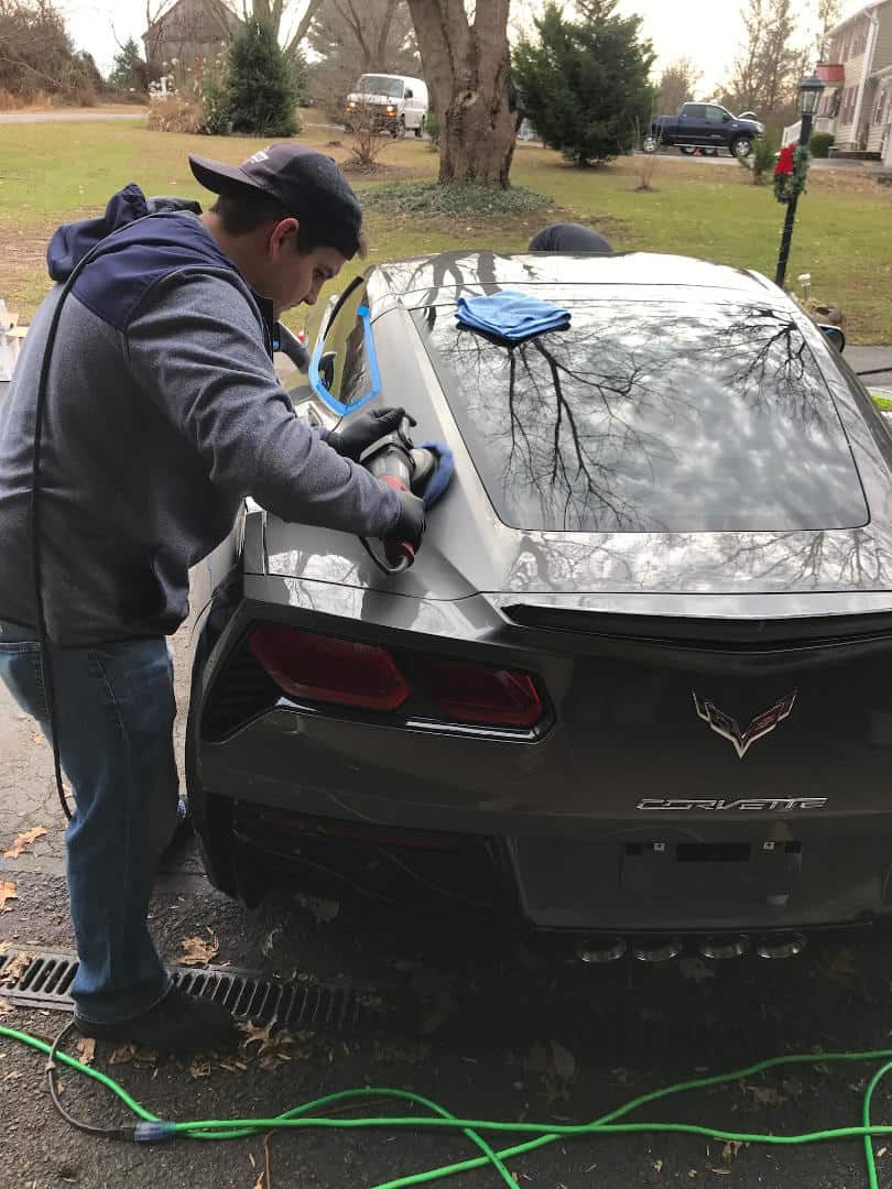 Machine polishing a Corvette