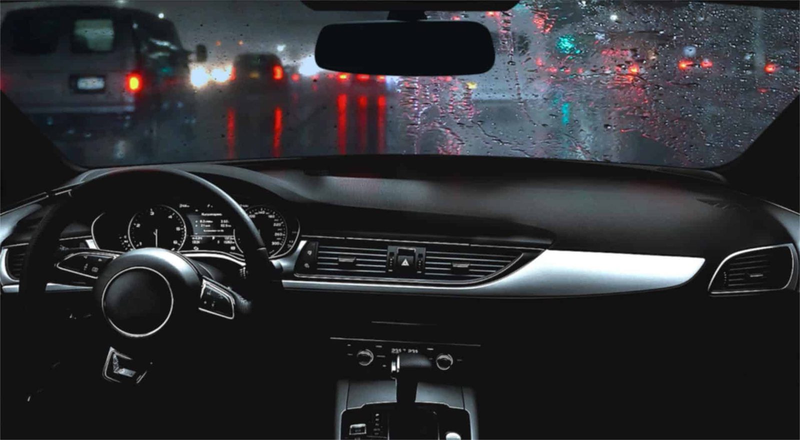 Glassparency coated windshield shedding rain