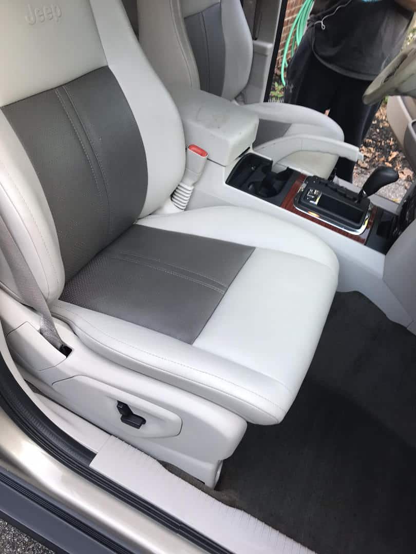 Clean gray leather seat after an interior detail