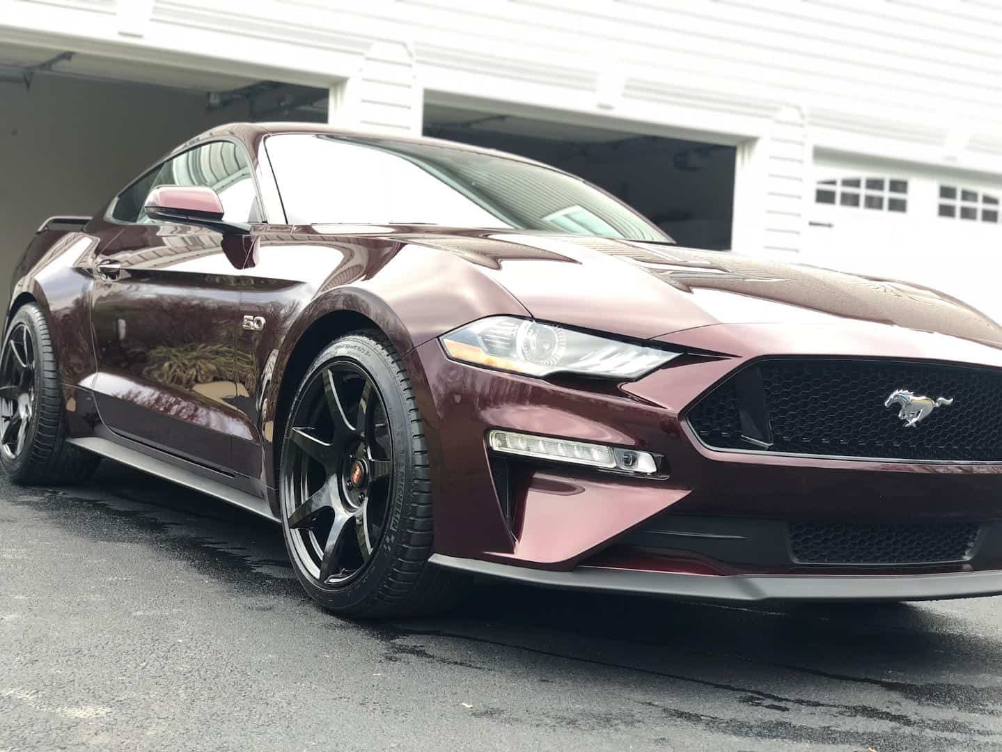 Burgundy Ford Mustang GT after a full exterior detail